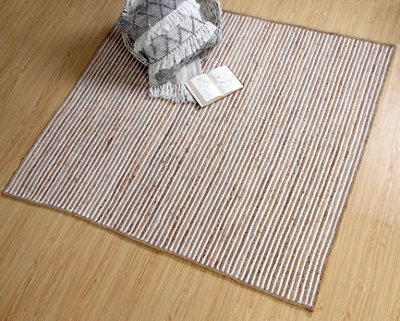 Second Nature Online Chakkar Pale Stripe Square Jute Beige Hall Rug / 150 Cm X 150 Cm from B&Q