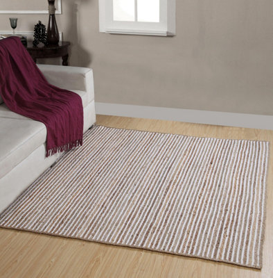 Second Nature Online Chakkar Pale Stripe Square Jute Beige Hall Rug / 180 Cm X 180 Cm from B&Q