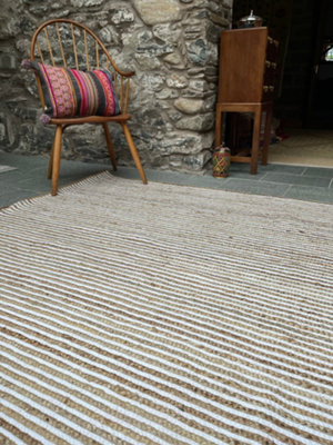 Second Nature Online Chakkar Pale Stripe Rectangular Jute Beige White Hall Rug / 120 Cm X 180 Cm from B&Q