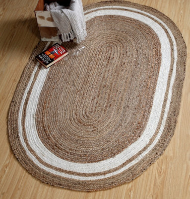 Second Nature Online Khidakee Oval Border Natural Rug Hand Woven Jute / 90 Cm X 150 Cm from B&Q