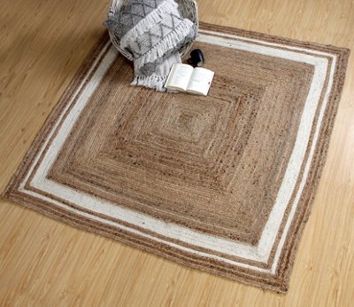 Second Nature Online Khidakee Square Border Natural Rug Hand Woven Jute / 150 Cm X 150 Cm from B&Q