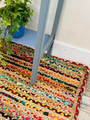 Second Nature Online Mishran Rectangular Jute Area Rug Hand Woven With Recycled Fabric 60 Cm X 90 Cm from B&Q
