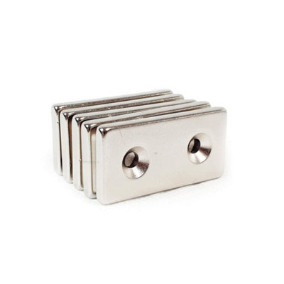 Magnet Store 40mm X 20mm X 4mm X (Two 4mm Holes) Countersunk Neodymium Block Magnets N42 (Pull 6.30Kg)100 Magnet(S) from B&Q