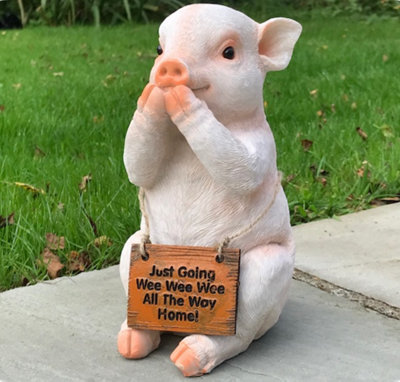Animal Crackers Cute Pig With 'just Going Wee Wee Wee All The Way Home' SignNovelty Garden Ornament from B&Q