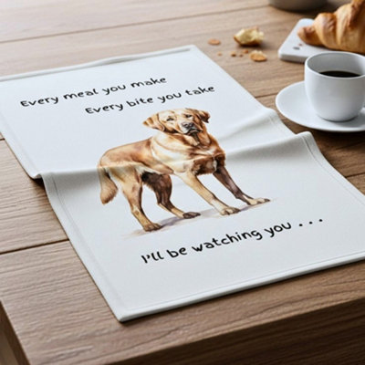 Animal Crackers Unisex White Dog Tea Towel With 'Watching You' Funny Wording - Golden Labrador In - Image 3
