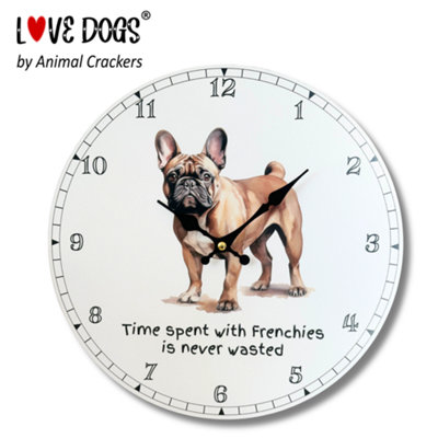 Animal Crackers Dog Breeds Clock With 'time Spent With Frenchies Is Never Wasted' Wording from B&Q