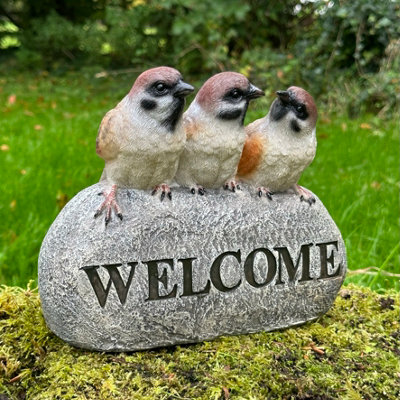 Animal Crackers Welcome Birds (Finches) Sign Garden Or Patio DecorationStone EffectGarden Bird Lover Gift from B&Q