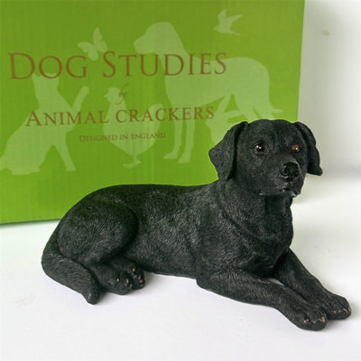 Animal Crackers Black Realistic Laying Labrador Dog Figurine,, Gift Boxed 16Cm B&Q