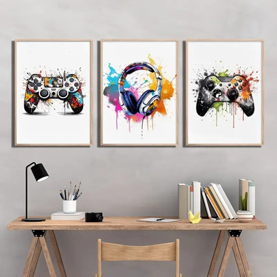 3Pcs/set 30X40Cm Gaming Graffiti Gamepad Earphone Funny Wall ArtCanvas Poster Gamer Room Wall Decor Without Frames from B&Q