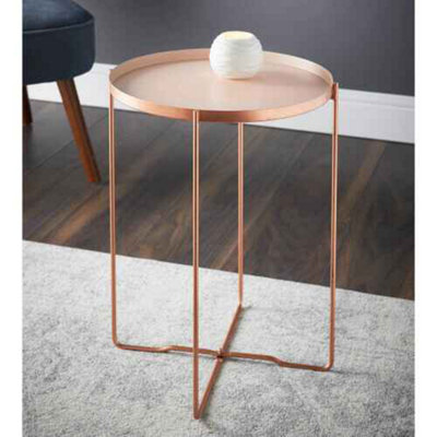 Round Side End Table Blush Removable Tray With Copper Legs Bedside Console Table 1 Round Side End Table Blush Remov from B&Q