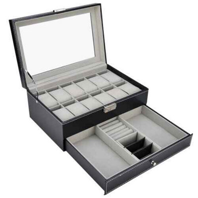 12 Grid Jewelry Watch Box Mens Jewelry Display Drawer Tray Glass Pu from B&Q