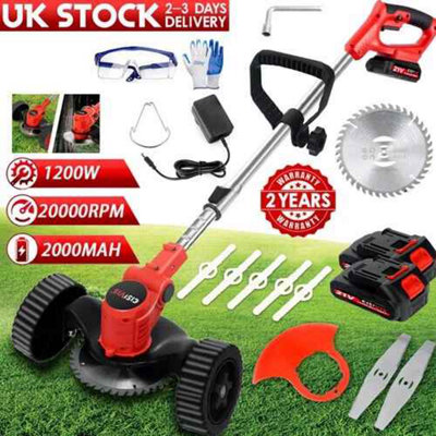 Cordless Electric Grass Trimmer 21V Handheld Length Adjustable Lawn Mower With Wheel Garden Tool from B&Q