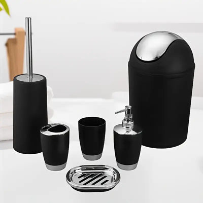 6 Piece Bathroom Accessories Set Including Waste Bin Toothbrush Holder Tumbler Soap Dish Soap Dispenser And Toilet Brush from B&Q