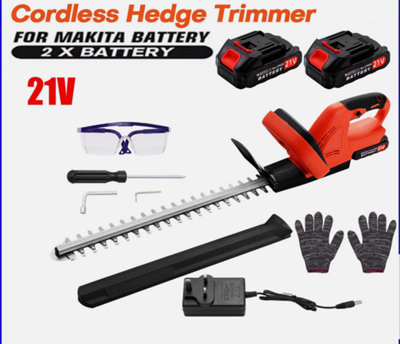  - 21V Cordless 510mm Long Hedge Trimmer With 2 Batteries And Charger51Cm Long Electric Lawn Mower Garden Landscaping Hedge Pruner
