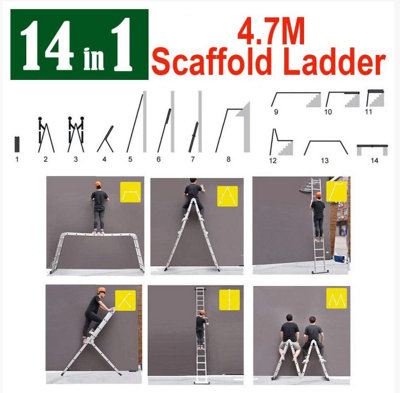  - Professional 4.7M/15.4Ft 14-In-1 Aluminium Combination Ladder