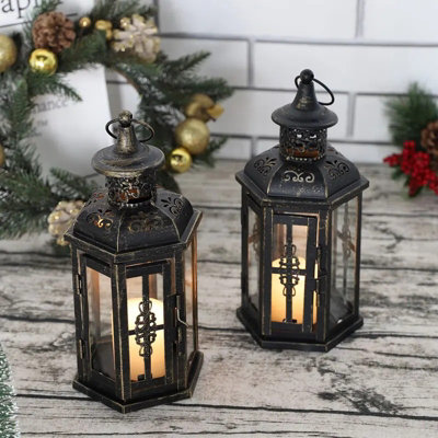 1 Pc Vintage Nordic Candle Holder Lanterns Candles Aesthetic Hanging Lantern Iron Lantern Black Home Decor Wedding Room Decoration from B&Q