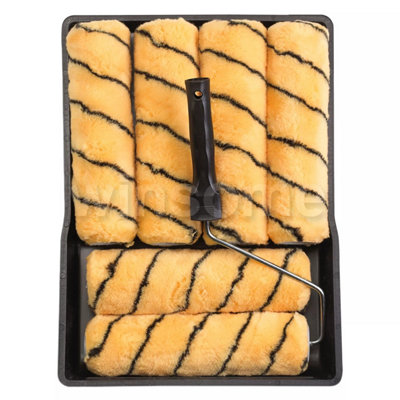 9Inch Paint Roller Sleeves Set Frame And Painting Tray Replacement Emulsion 8Pcs from B&Q
