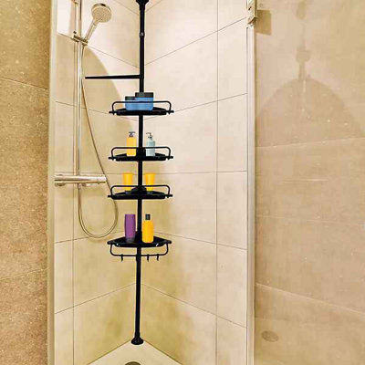 4 Tier Telescopic Bathroom Wall Corner Shelf Rack 1 Count Shower Caddy Storage Organizer from B&Q