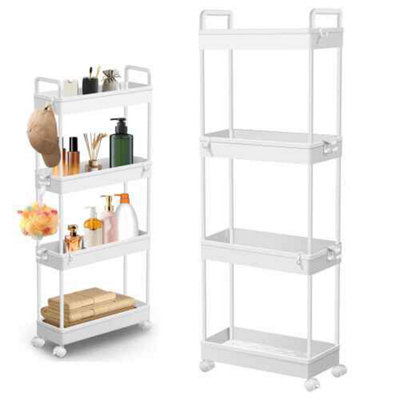 4-Tier Storage Trolley Cart Slide-Out Slim Rolling Utility Cart Mobile Storage Shelving Organizer For KitchenBathroomLaundry R