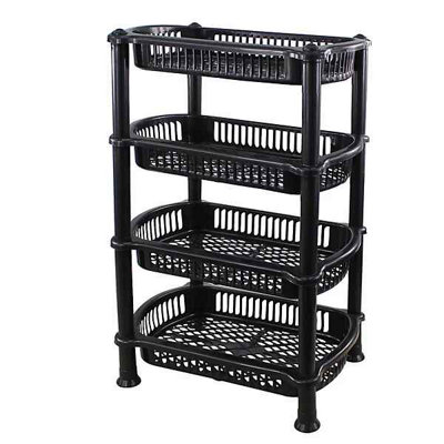  - Black 4 Tier Pvc Food Fruit Veg Shelf Storage Bathroom Kitchen Caddy Rack Trolley Basket