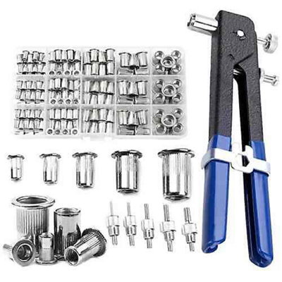 Rivet Nut GunRivnut ToolHand Riveter Pliers Set7 Mandrels M3-M12 And 150 Pcs Assorted Rivnuts from B&Q