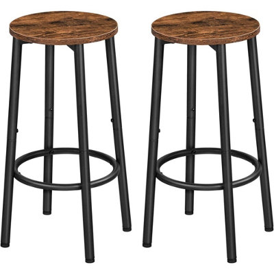 Set Of 2 Industrial Design Rustic Brown Round Wooden Bar Pub Stools Chairs Seats from B&Q