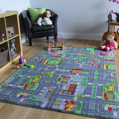 Village Mat Rugs Town Road Map City Cars Toy Rug Play 80 X 120Cm from B&Q