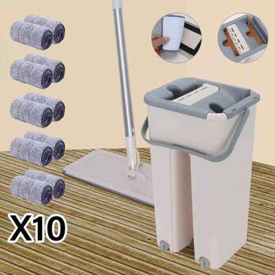 Flat Squeeze Mop With BucketEasy Wring All Purpose Floor CleaningMicrofiber Pads Wet Or Dry For Hardwood & Laminate Floors from B&Q