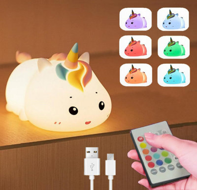 Rechargeable Silicone Patting Light Unicorn Led Night Lamp With Remote Control Dimmable Bedside Bedroom Mood Light Creative Gift from B&Q