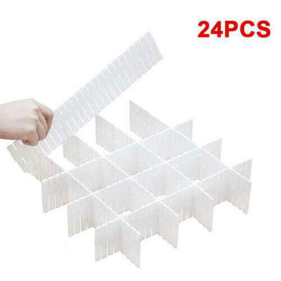  - 24X Adjustable Drawer Dividers Organiser Socks Make Up Plastic Closet Separators