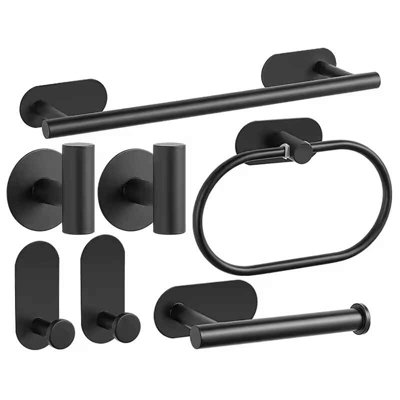 7 Piece Bathroom Hardware SetBlack And Brushed Nickel Finish Stainless Steel Towel BarTowel RingToilet Paper Holder And Robe