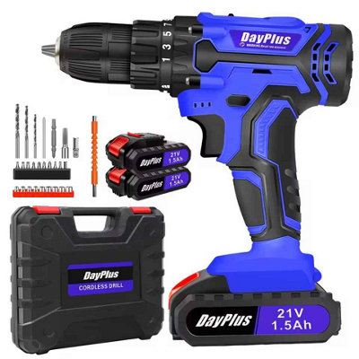 21V Cordless Combi Drill Driver SetIncludes 2 BatteriesAccessory Kit & Carry Case 45Nm With Led Light For Diy Projects from B&Q