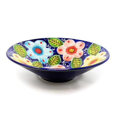Verano Spanish Ceramics Classic Spanish Hand Painted Pattern Kitchen Dining Extra Large Conical Bowl 38Cm Pink Flower from B&Q