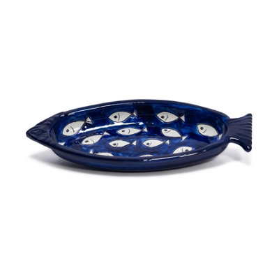 Verano Spanish Ceramics Signature Hand Painted White Ceramic Kitchen Dining Fish Shaped Serving Dish 25L X 10Cm (W) from B&Q