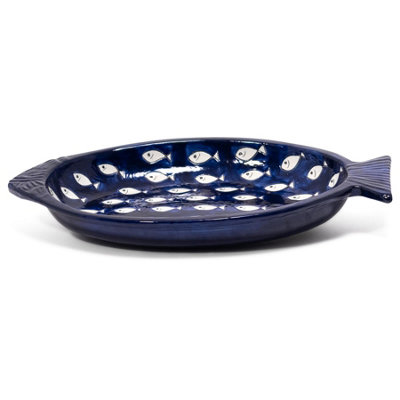 B&Q -  Signature Hand Painted White Ceramic Kitchen Dining Fish Shaped Serving Dish (L) 41Cm