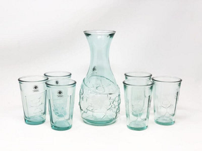 Verano Spanish Ceramics Recycled Glass Creative Entertaining Kitchen Dining Boy & Girl Decanter & Tumblers Set, 300Ml 1L