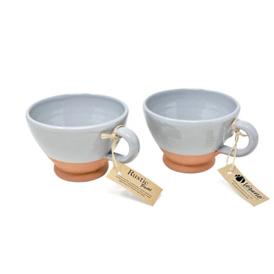 Verano Spanish Ceramics Rustic Pastel Half Dipped Terracotta Kitchen Set Of 2 Breakfast Cups 14Cm Grey