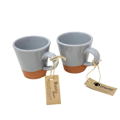 Verano Spanish Ceramics Rustic Pastel Half Dipped Terracotta Kitchen Set Of 2 Conical Cups 9Cm Grey
