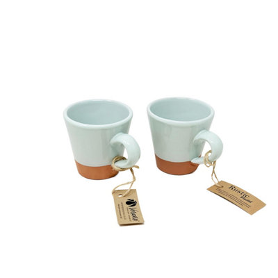 Verano Spanish Ceramics Rustic Pastel Half Dipped Terracotta Kitchen Set Of 2 Conical Cups Pale 9Cm Green