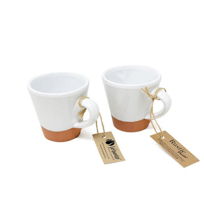 Verano Spanish Ceramics Rustic Pastel Half Dipped Terracotta Kitchen Set Of 2 Conical Cups 9Cm White