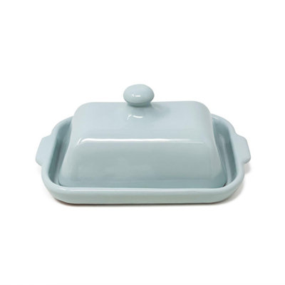 Verano Spanish Ceramics Rustic Pastel Fully Dipped Terracotta Kitchen Dining Butter Dish Blue 20Cm L X 13Cm W (Internal 4.5Cm H) from B&Q