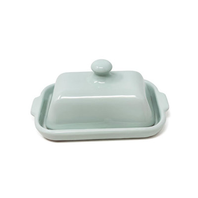 Verano Spanish Ceramics Rustic Pastel Fully Dipped Terracotta Kitchen Dining Butter Dish Green 20Cm L X 13Cm W (Internal 4.5Cm H) from B&Q