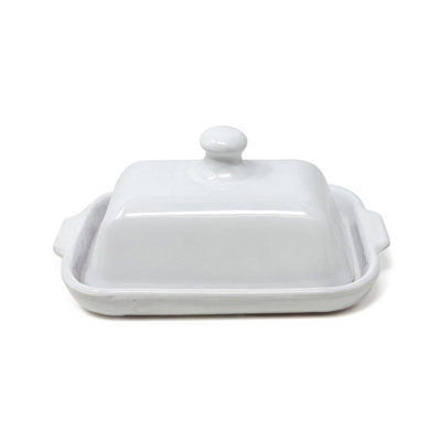 Verano Spanish Ceramics Rustic Pastel Fully Dipped Terracotta Kitchen Dining Butter Dish White 20Cm L X 13Cm W (Internal 4.5Cm H) from B&Q
