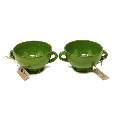 Verano Spanish Ceramics Selena Glazed Hand Dipped Kitchen Dining Set Of 2 Soup Bowls Dark Green (H) 9.5Cm X (W) 14Cm from B&Q