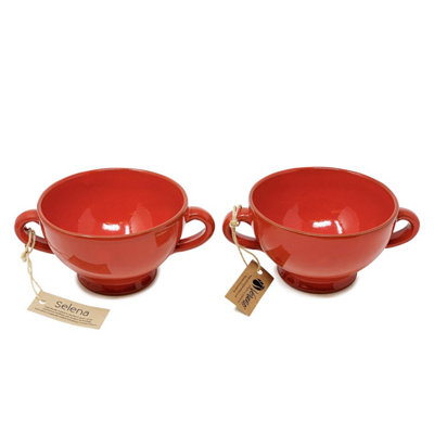 Verano Spanish Ceramics Selena Glazed Hand Dipped Kitchen Dining Set Of 2 Soup Bowls Red (H) 9.5Cm X (W) 14Cm from B&Q