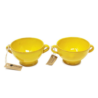 Verano Spanish Ceramics Selena Glazed Hand Dipped Kitchen Dining Set Of 2 Soup Bowls Yellow (H) 9.5Cm X (W) 14Cm from B&Q