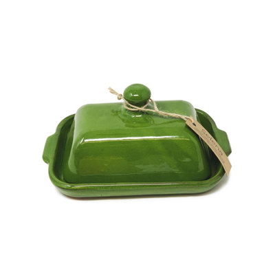 Verano Spanish Ceramics Selena Glazed Hand Dipped Kitchen Dining Butter Dish Dark Green 20Cm L X 13Cm W (Internal 4.5Cm H) from B&Q