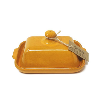 Verano Spanish Ceramics Selena Glazed Hand Dipped Kitchen Dining Butter Dish Orange 20Cm L X 13Cm W (Internal 4.5Cm H) from B&Q