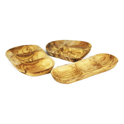 Verano Spanish Ceramics Unisex Natural Olive Wood Grained Rustic Kitchen 3 Section Snack Dish 27Cm X 20Cm In | Size: 27 Cm X 20 Cm - Image 3