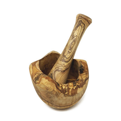 Verano Spanish Ceramics Olive Wood Natural Grained Rustic Kitchen Dining Pestle & Mortar Set 14Cm from B&Q